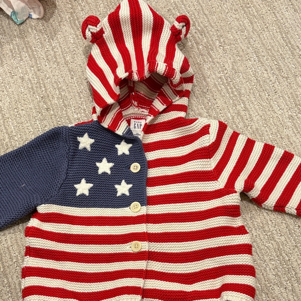 GAP Red and White Striped Baby Hoodie with Stars